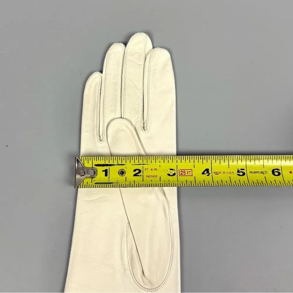 NWT Miss Aris White Ivory Leather Gloves Silk Lining Vintage size 7,5